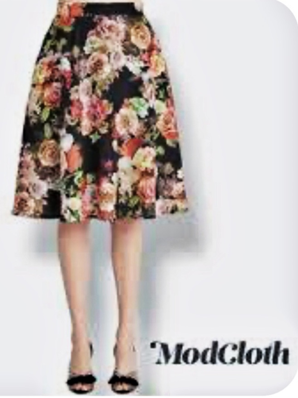 ModCloth Black Floral Circle Skirt with Multicolor Roses